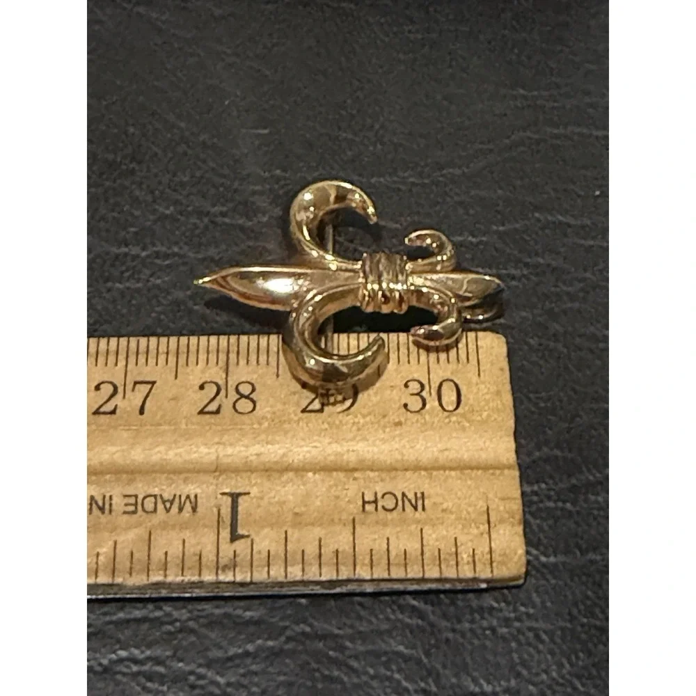 VTG Flour De Lis Gold Filled Brooch Pin Pendant Rhinestones Brooch 1/20 12K GF